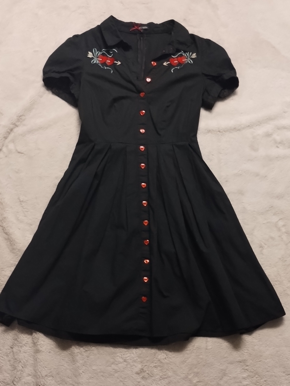❤️ Hell Bunny Black Midi Dress with Red Heart Embroidery ❤️